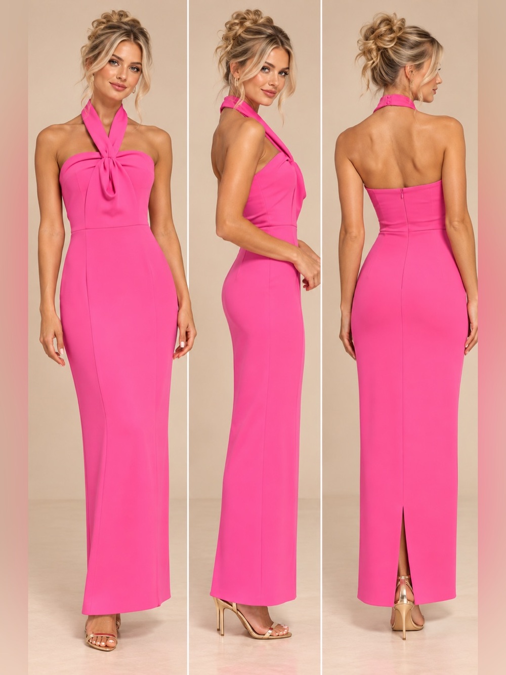NWOT-Mesmerizing Perfection Pink Halter Neck Backless Maxi Dress